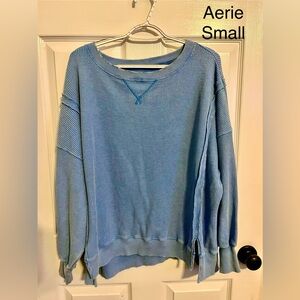 Aerie Light Blue Waffle-Knit Pullover Sweatshirt